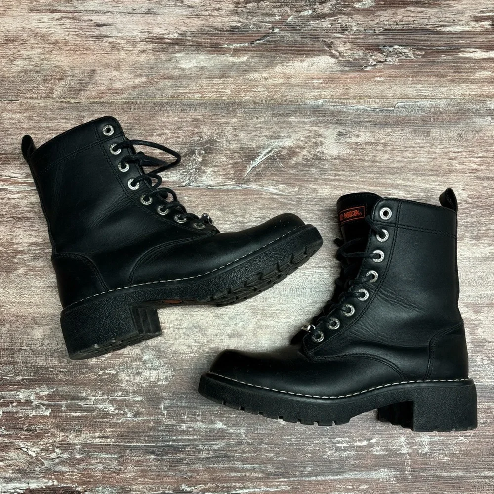 Harley-Davidson | VGUC Women’s Heel Black Leather Lace-Up Riding Boots Biker 8 - Picture 5 of 9